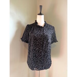 Boden Black Velvet burnout Leopard  MockNeck silk  S Top 10 boho Whimsigoth Y2K